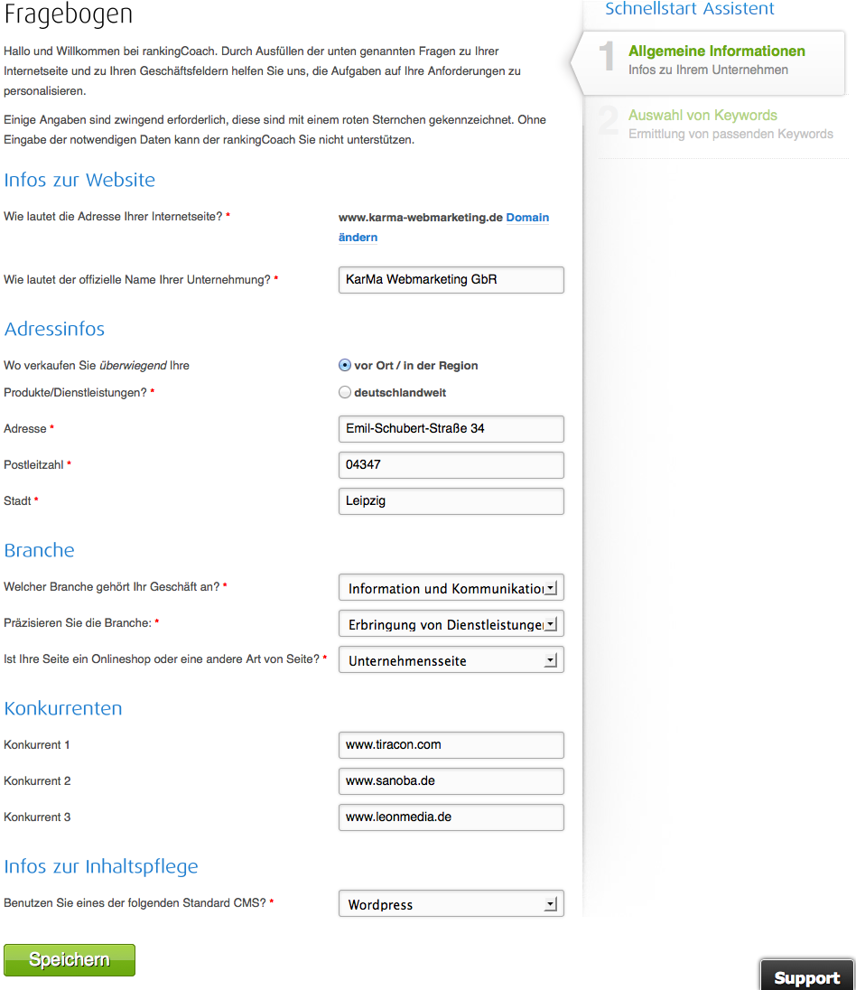 Schritt 1 bei der Einrichtung des RankingCoach