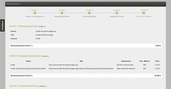 Rapidsites Bestellüberblick Rapidsites Bestellüberblick