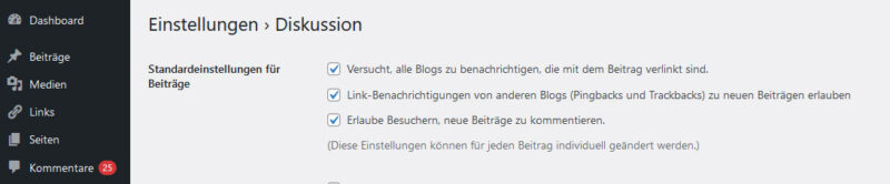 trackback einstellungen